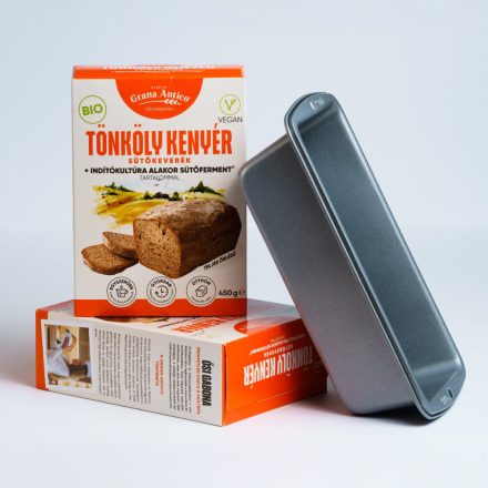 BIO Tönkölyteljes őrlésű kenyérsütő keverék, tapadásmentes fém kenyérsütő formával, piskótafüles dobozban