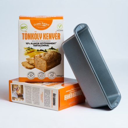 BIO Tönkölyr világos kenyérsütő keverék, tapadásmentes fém kenyérsütő formával, piskótafüles dobozban
